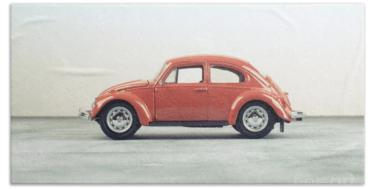 Volkswagen Beach Towel featuring the photograph Classic VW Bug Red by Edward Fielding