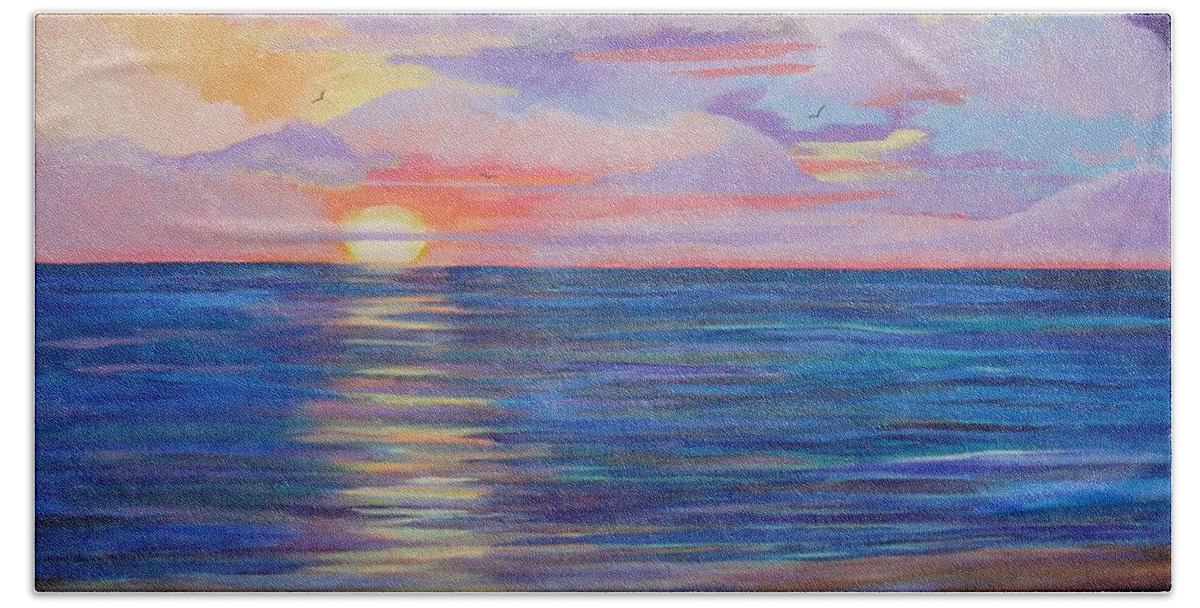 Ocean Beach Towel featuring the painting Clearwater Beach Sunset by Susan Kubes