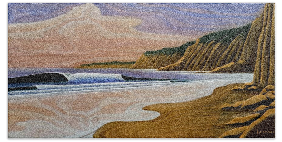 Wave Beach Sheet featuring the relief Cliffs at Sunset by Nathan Ledyard
