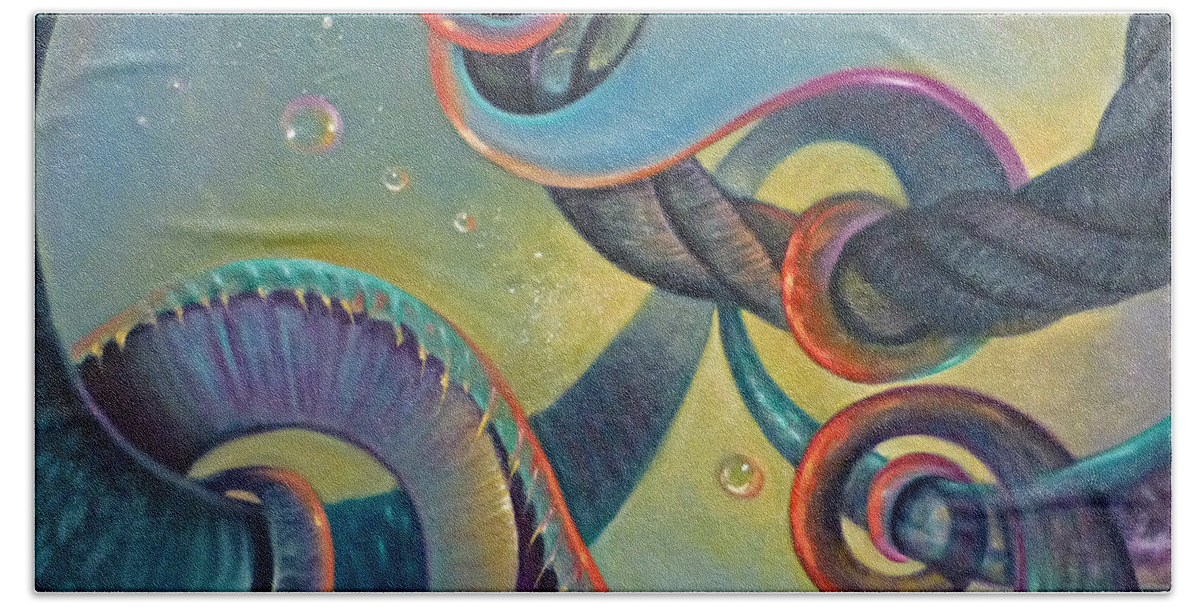 Swirl Beach Towel featuring the painting Clinging by Claudia Goodell