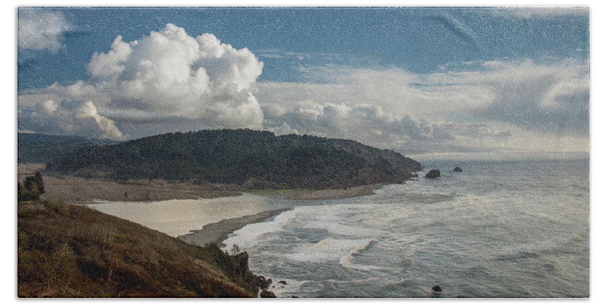 Klamath River Beach Towel featuring the photograph Clouds Above Coast Pano by Greg Nyquist