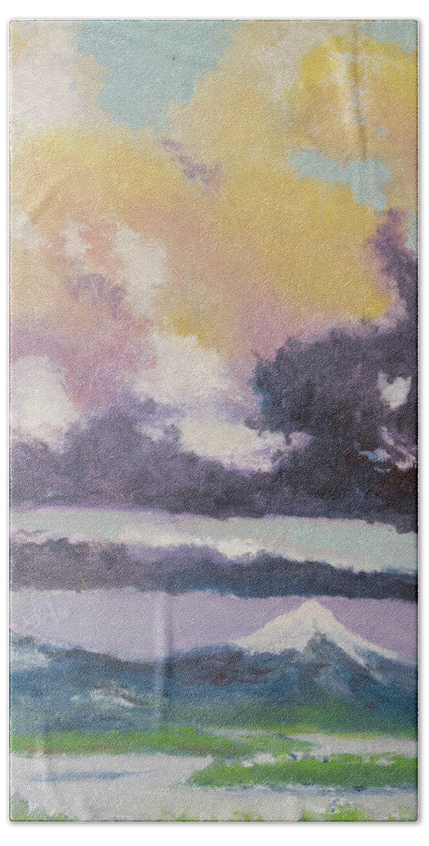 Mountain Beach Towel featuring the painting Clouds of Mt Hood by Craig Newland