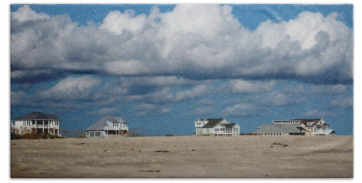 Cloud Beach Towel featuring the photograph Clouds Over Beach Houses by Cynthia Guinn