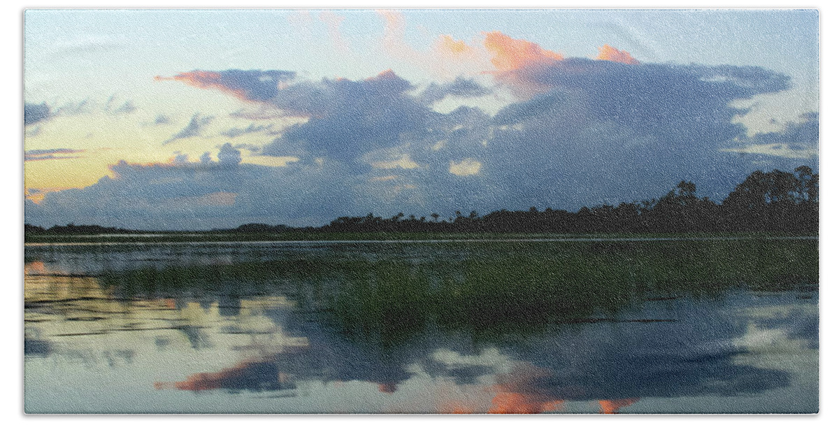 Clouds Beach Sheet featuring the photograph Clouds Over Marsh by Patricia Schaefer