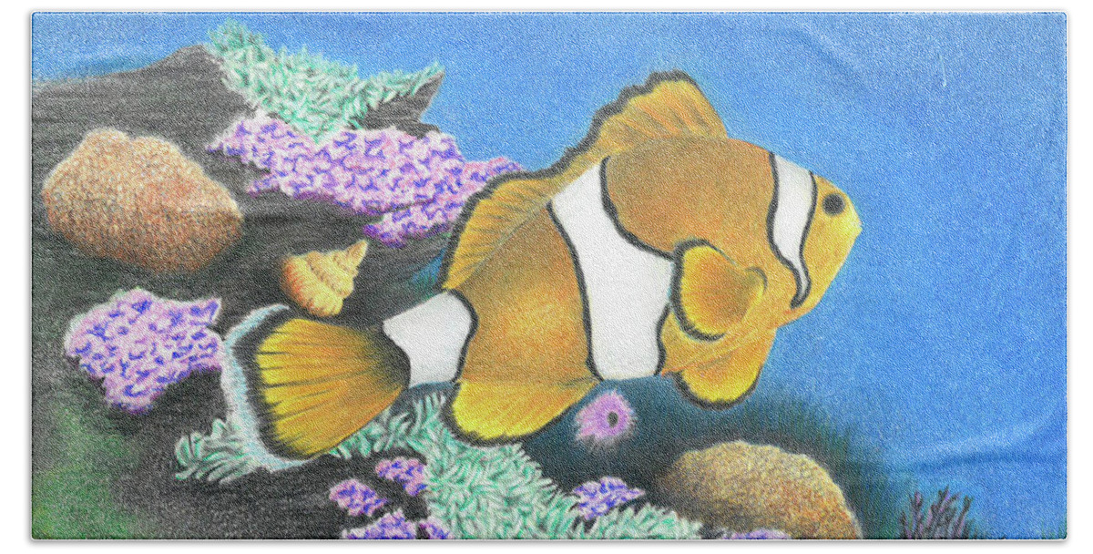 Fish Beach Sheet featuring the drawing Clownfish by Troy Levesque