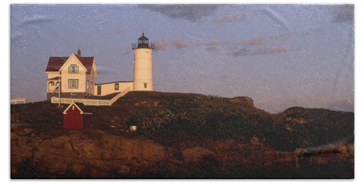 Landscape New England Lighthouse Nautical Coast Beach Towel featuring the photograph Cnrf0908 by Henry Butz