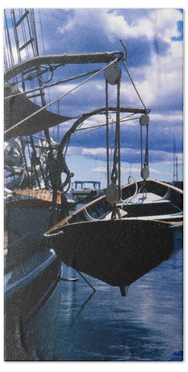 Landscape Camden Harbor Maine Sail Boat Harbor Nautical Beach Towel featuring the photograph Cnrh0601 by Henry Butz