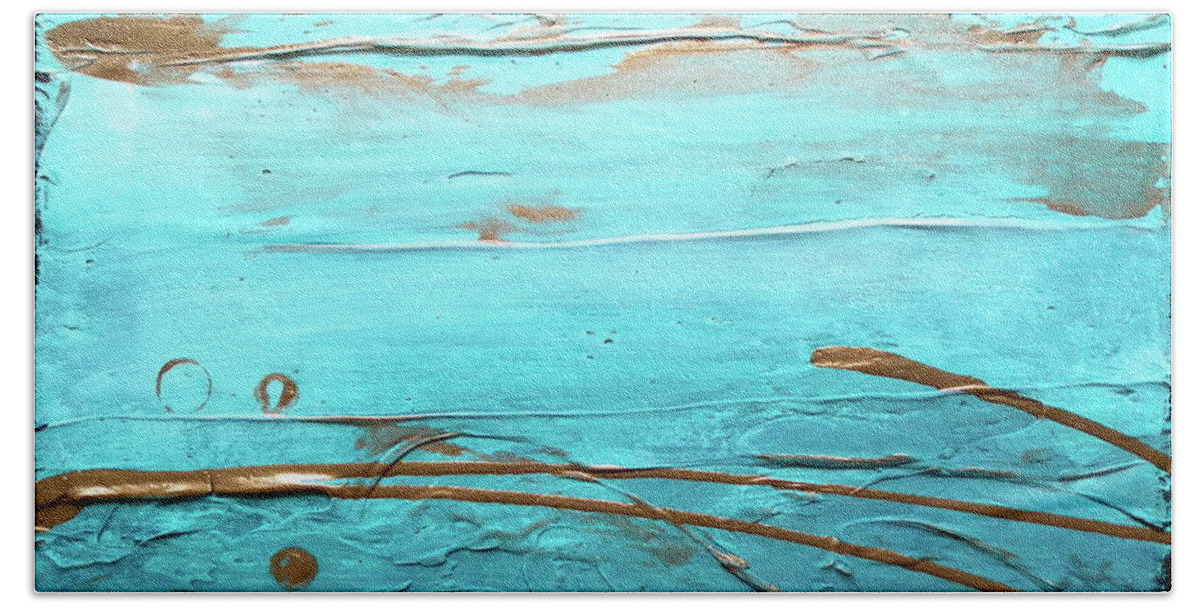 Abstract Beach Sheet featuring the painting Coastal Escape I Textured Abstract by Kristen Abrahamson