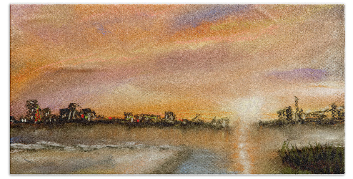 Coastal Sunset Beach Towel featuring the painting Coastal Sunset by Barry Jones