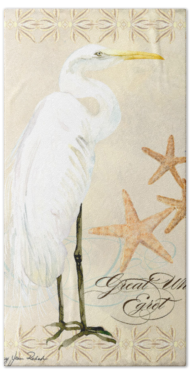 Watercolor Beach Towel featuring the painting Coastal Waterways - Great White Egret by Audrey Jeanne Roberts