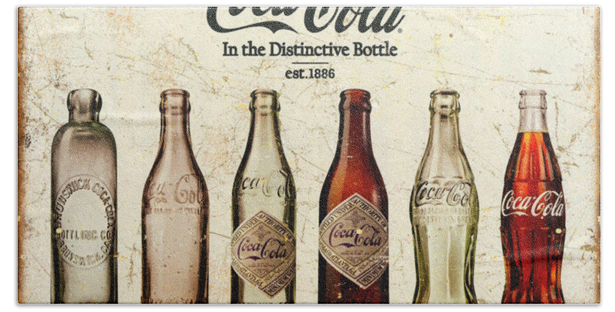 #faatoppicks Beach Sheet featuring the painting Coca-Cola Bottle Evolution Vintage Sign by Tony Rubino