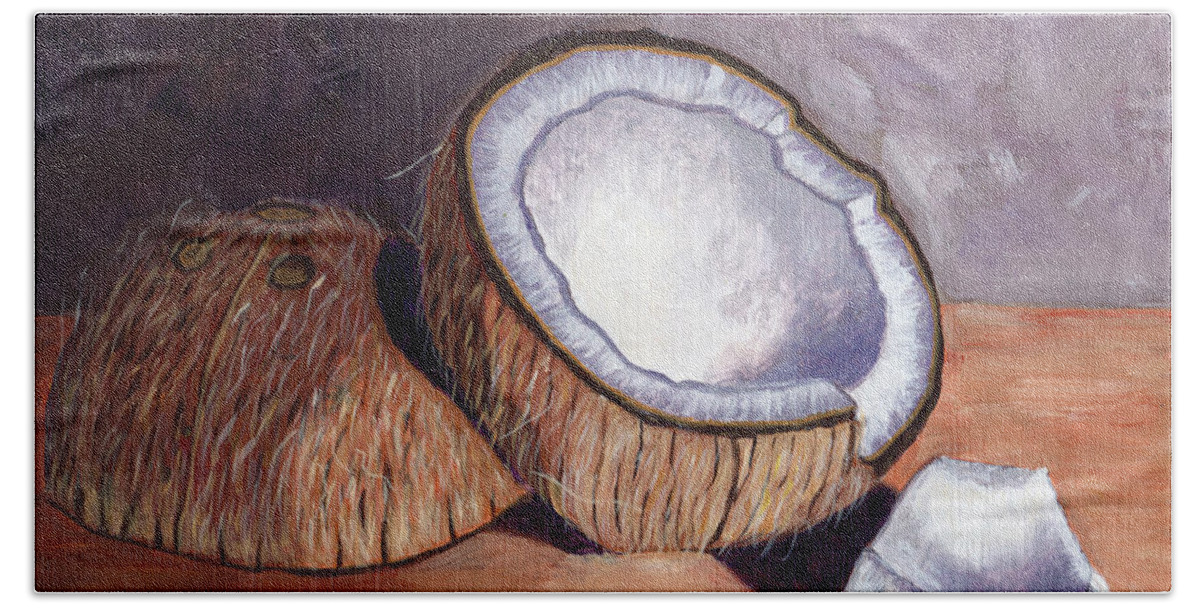 Coconut Still Life Beach Sheet featuring the painting Coconut Anyone? by Laura Forde