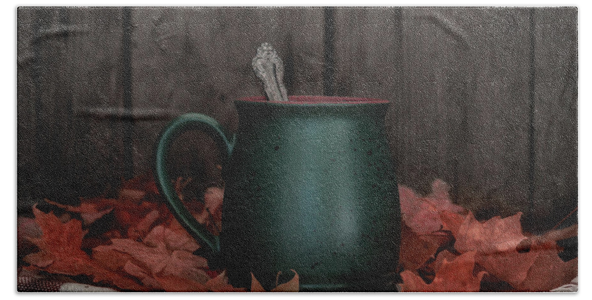 Tea Beach Towel featuring the photograph Coffee, Tea and Autumn by Kim Hojnacki