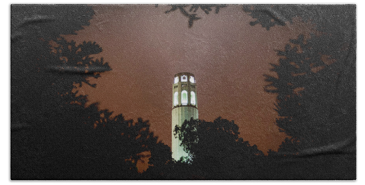 Buildings Beach Towel featuring the photograph Coit Tower Through the Trees by Daniel Murphy