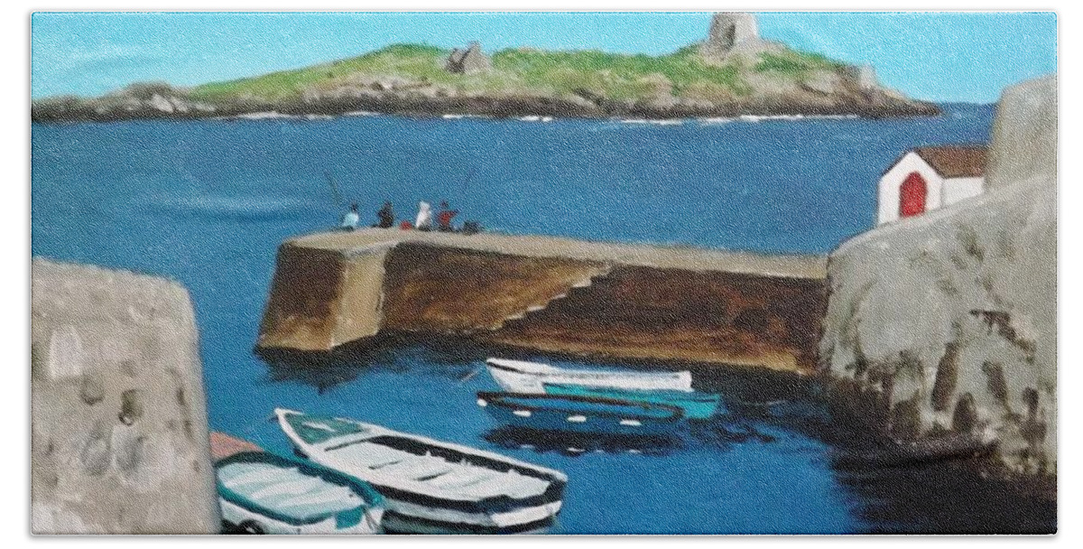 Harbour Beach Towel featuring the painting Coliemore Harbour, Dalkey by Tony Gunning