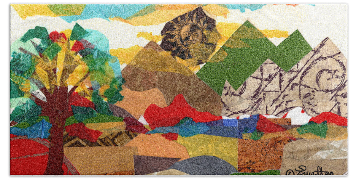 Everett Spruill Beach Sheet featuring the painting Mountain Landscape Collage 3 by Everett Spruill