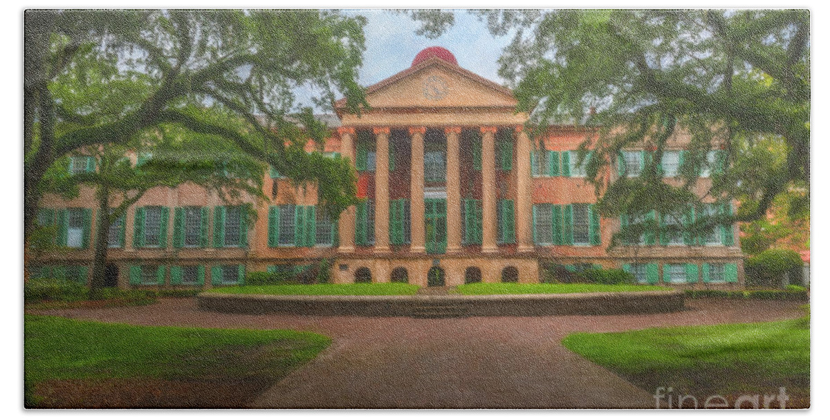 College Of Charleston Beach Towel featuring the photograph College of Charleston Main Academic Building by Dale Powell