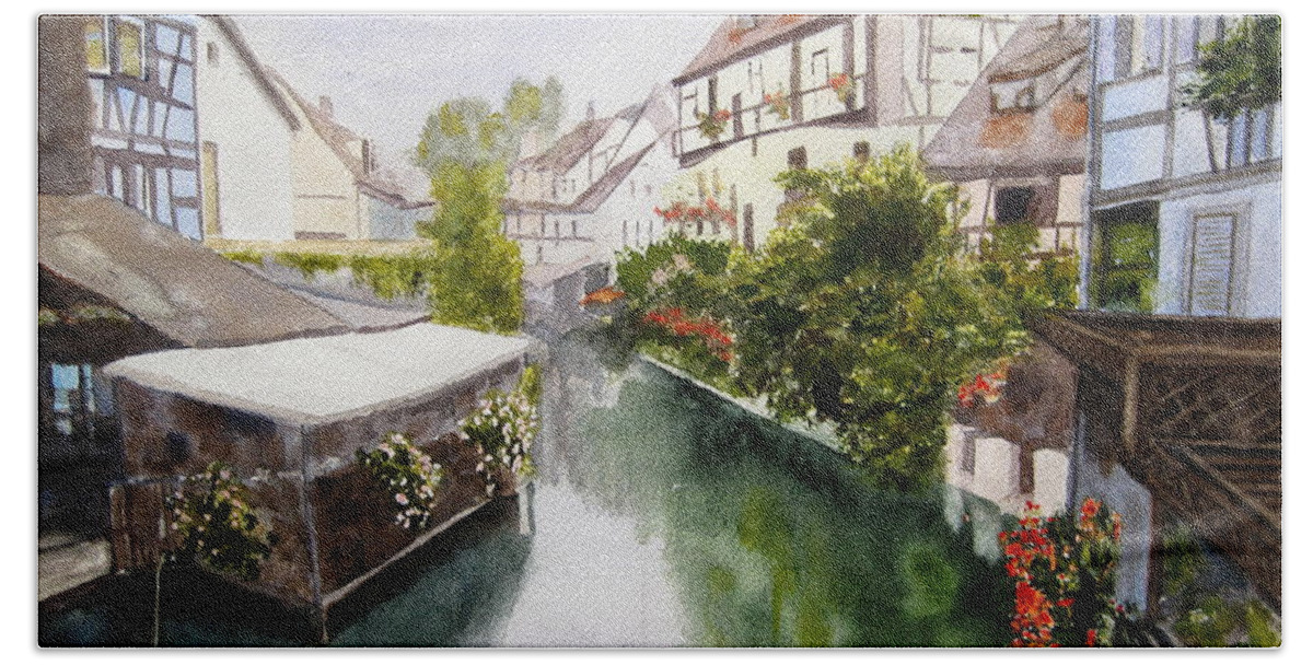 Colmar Beach Sheet featuring the painting Colmar Canal by Shirley Braithwaite Hunt