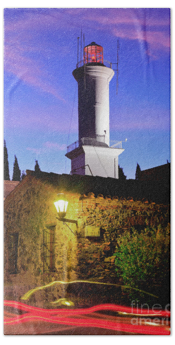 Colonia Del Sacramento Beach Towel featuring the photograph Colonia Lighthouse by Bernardo Galmarini