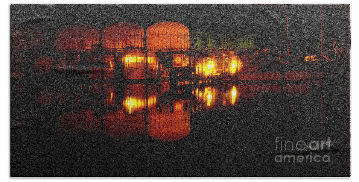 Clay Beach Towel featuring the photograph Colonial Beach Docks After Dark by Clayton Bruster