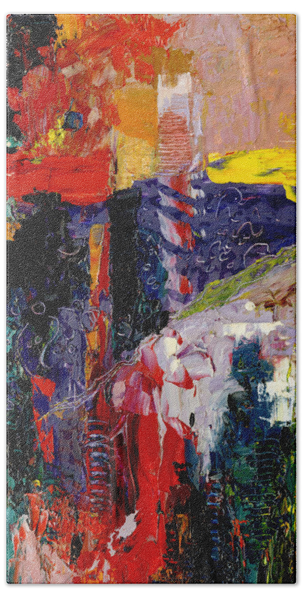 Abstract Beach Towel featuring the painting Color Injuction by Judith Barath