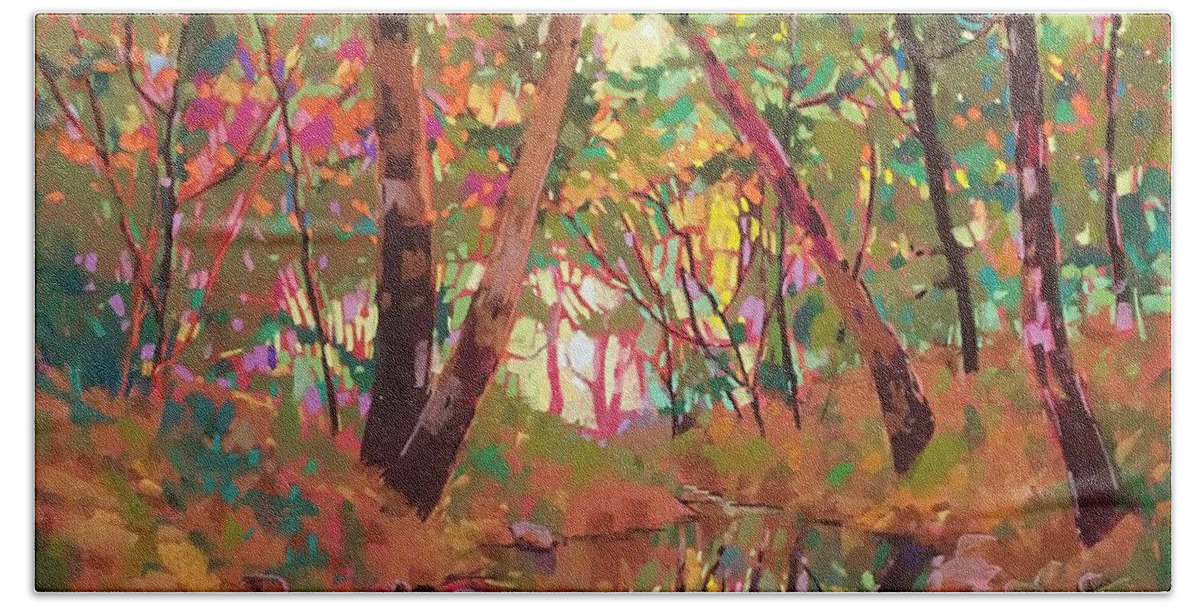 Forest Beach Sheet featuring the painting Color of forest by Celine K Yong