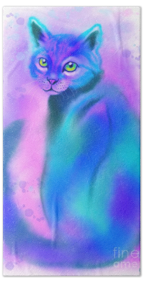 Cat Beach Towel featuring the painting Color Wash Cat by Nick Gustafson