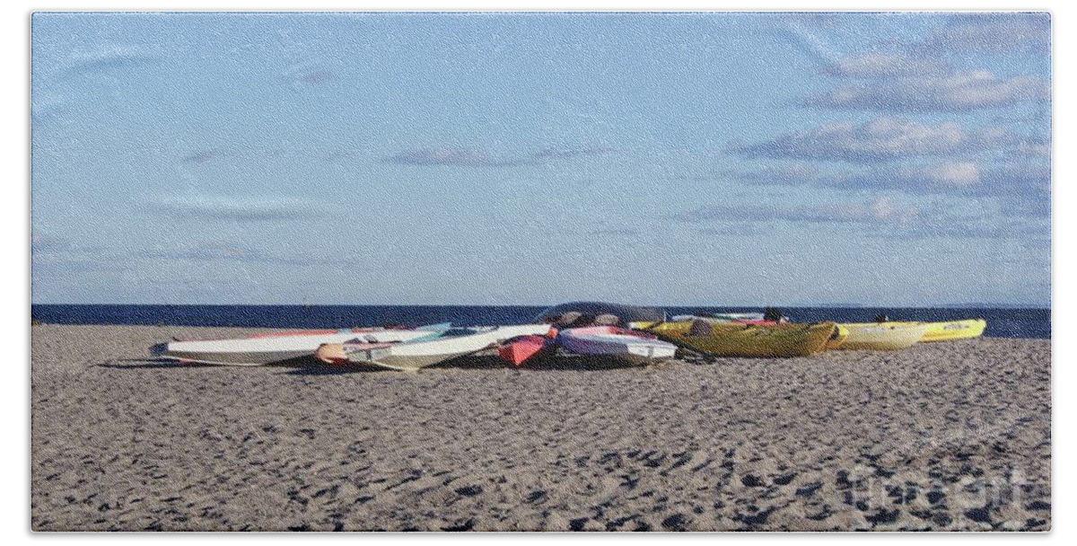 Beach Beach Towel featuring the photograph Colorful Boats Ashore by Margie Avellino