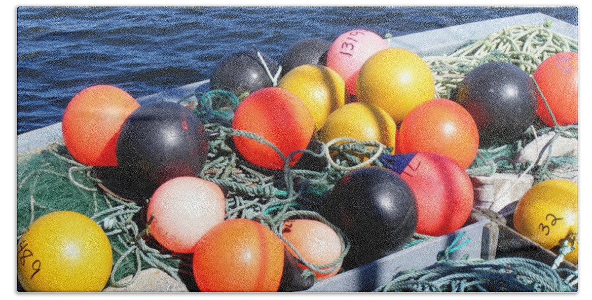 Buoys Beach Towel featuring the photograph Colorful Buoys by Barbara A Griffin