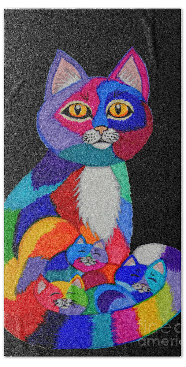 Cats Beach Towel featuring the drawing Colorful Cats and Kittens by Nick Gustafson