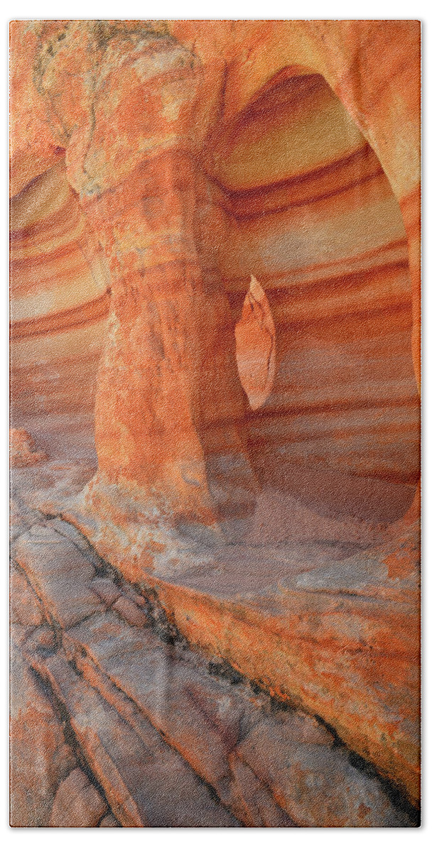 Valley Of Fire State Park Beach Towel featuring the photograph Colorful Caves and Cove in Valley of Fire by Ray Mathis