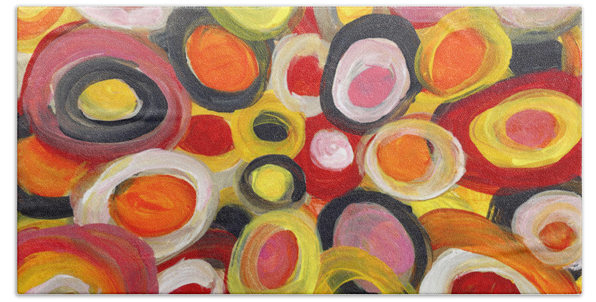 Circles Beach Towel featuring the painting Colorful Circles in Motion 1 by Amy Vangsgard