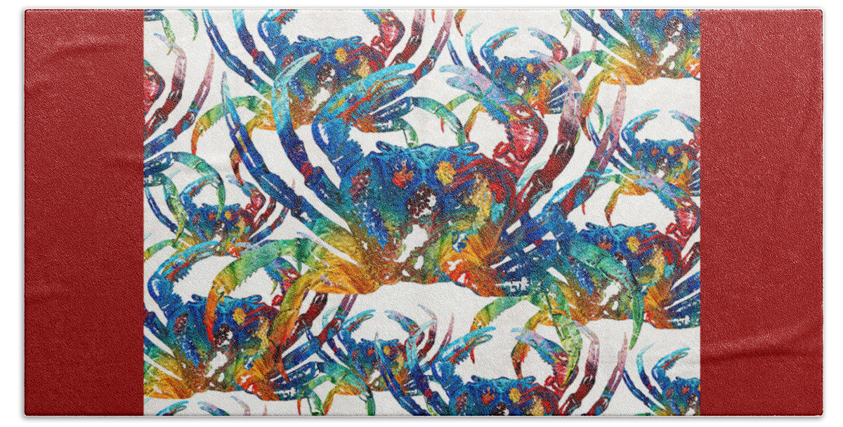 Crab Beach Towel featuring the painting Colorful Crab Collage Art by Sharon Cummings by Sharon Cummings