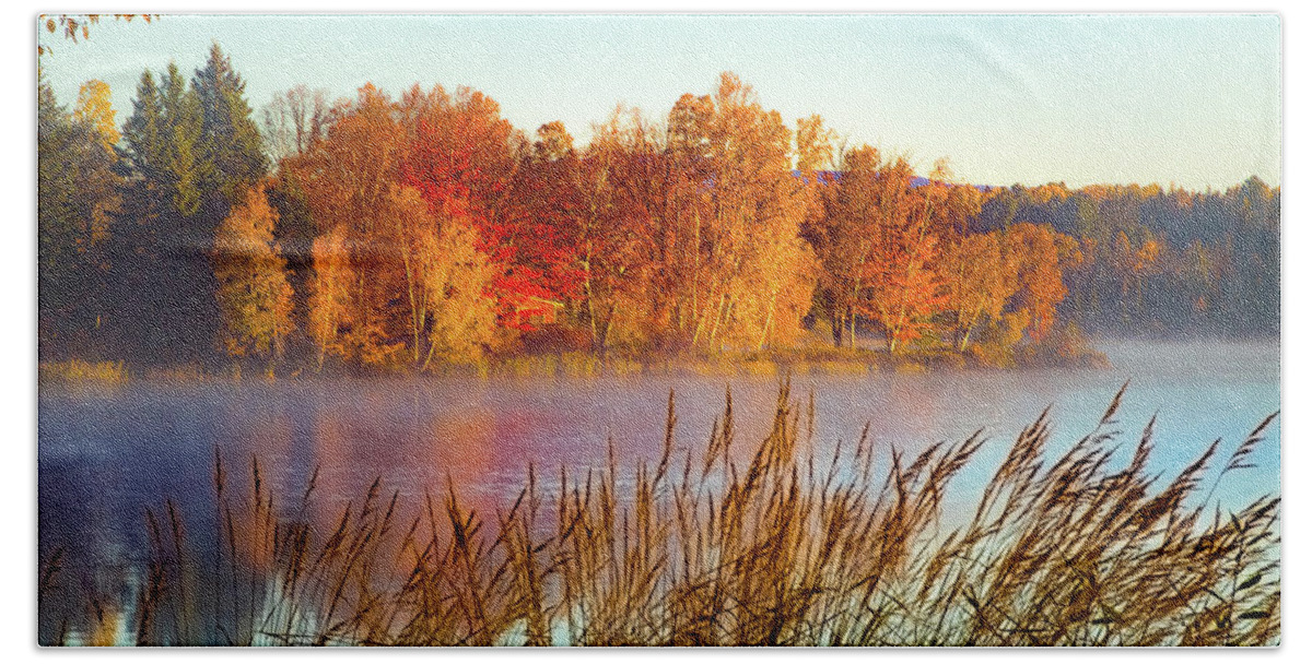 #jefffolger Beach Towel featuring the photograph Colorful dawn on Haley Pond by Jeff Folger