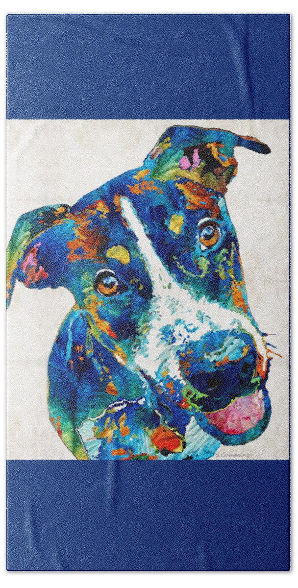 Dog Beach Towel featuring the painting Colorful Dog Art - Happy Go Lucky - By Sharon Cummings by Sharon Cummings