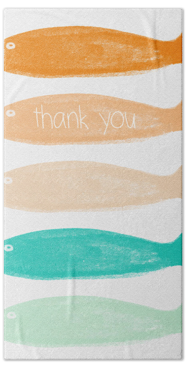 Goldfish Beach Towel featuring the painting Colorful Fish Thank You Card by Linda Woods
