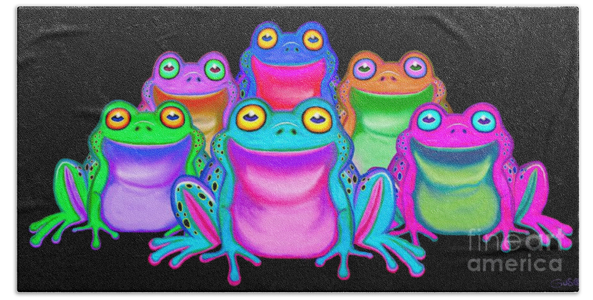 Frog Beach Sheet featuring the painting Colorful Froggies by Nick Gustafson