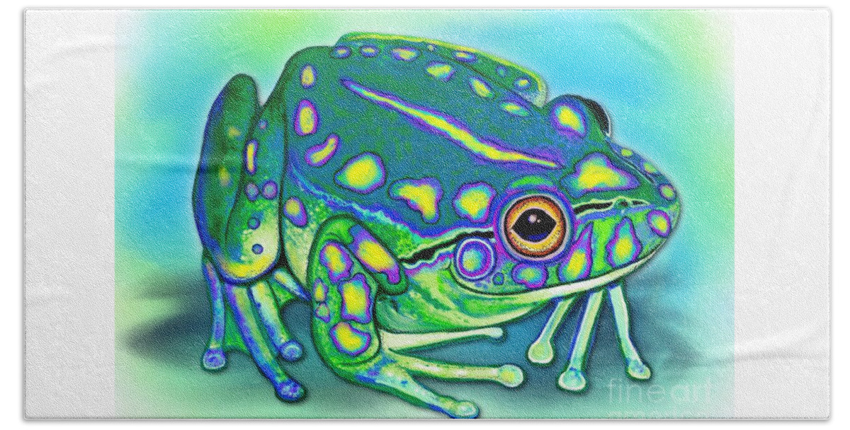 Frog Beach Towel featuring the painting Colorful Froggy by Nick Gustafson