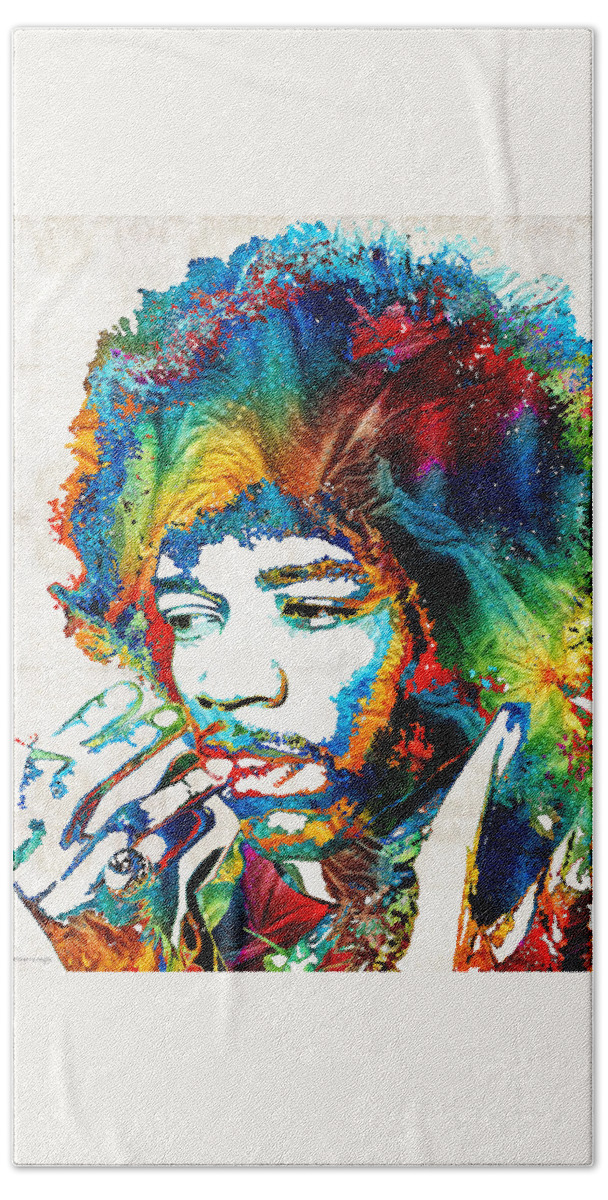 Jimi Hendrix Beach Towel featuring the painting Colorful Haze - Jimi Hendrix Tribute by Sharon Cummings