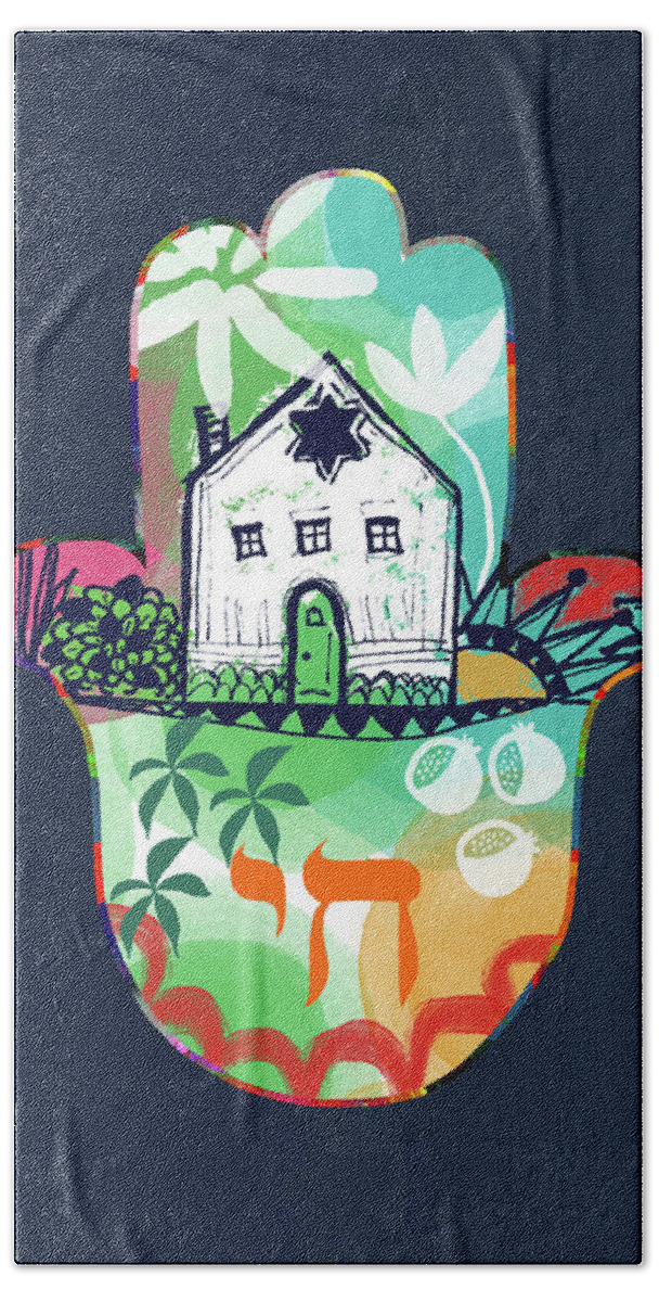 Hamsa Beach Sheet featuring the mixed media Colorful Home Hamsa- Art by Linda Woods by Linda Woods