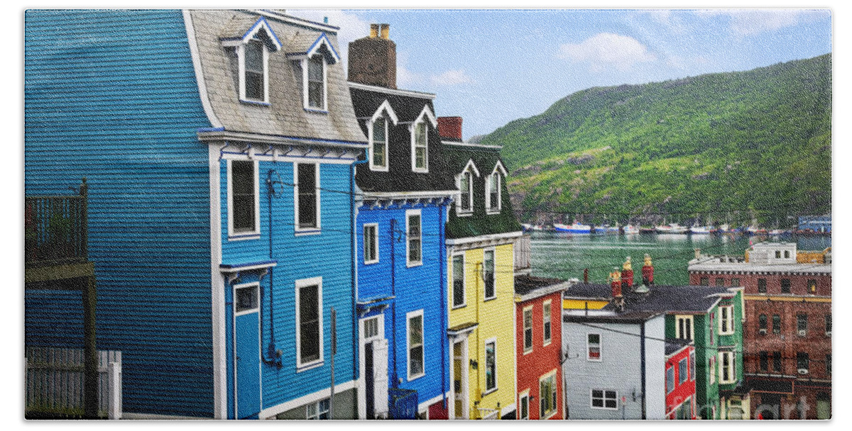 Street Beach Towel featuring the photograph Colorful houses in St. John's 1 by Elena Elisseeva