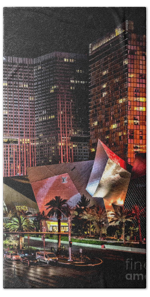 Colorful Beach Towel featuring the photograph Colorful Las Vegas Evening Street Scene by Walt Foegelle