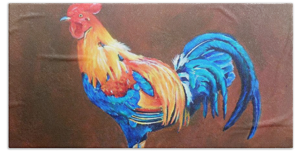 Rooster Beach Sheet featuring the painting Colorful Rooster by Cami Lee
