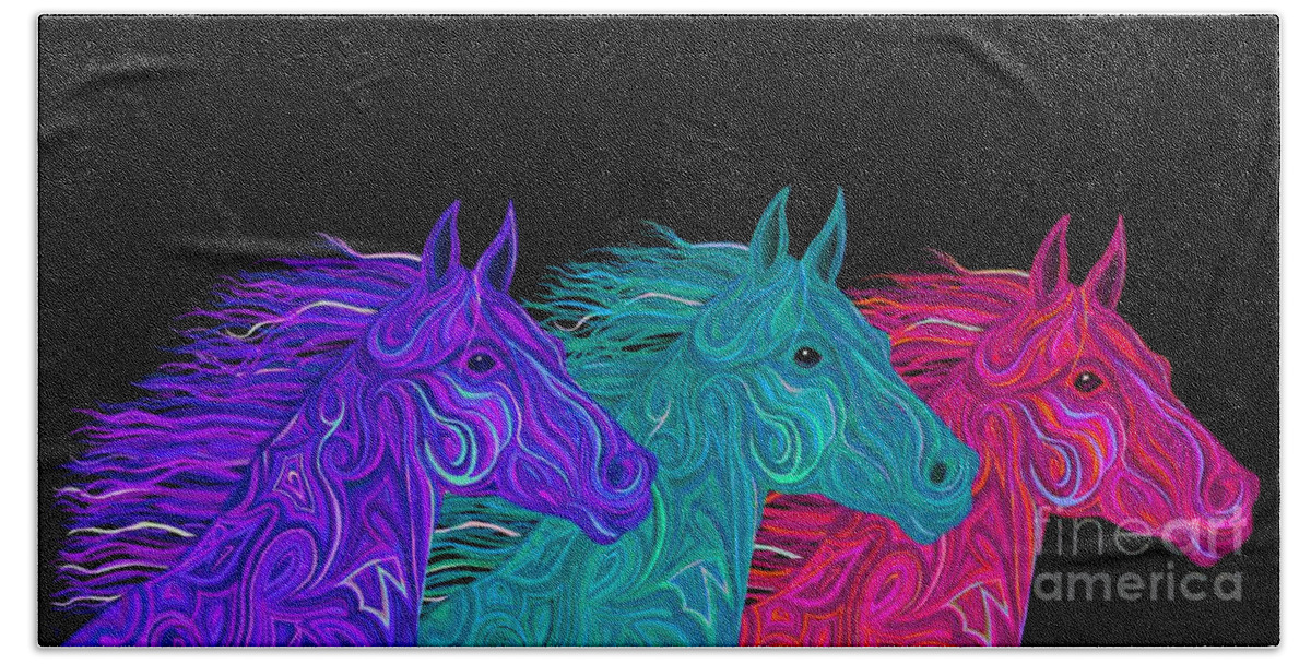 Stallions Beach Towel featuring the digital art Colorful Stallions by Nick Gustafson