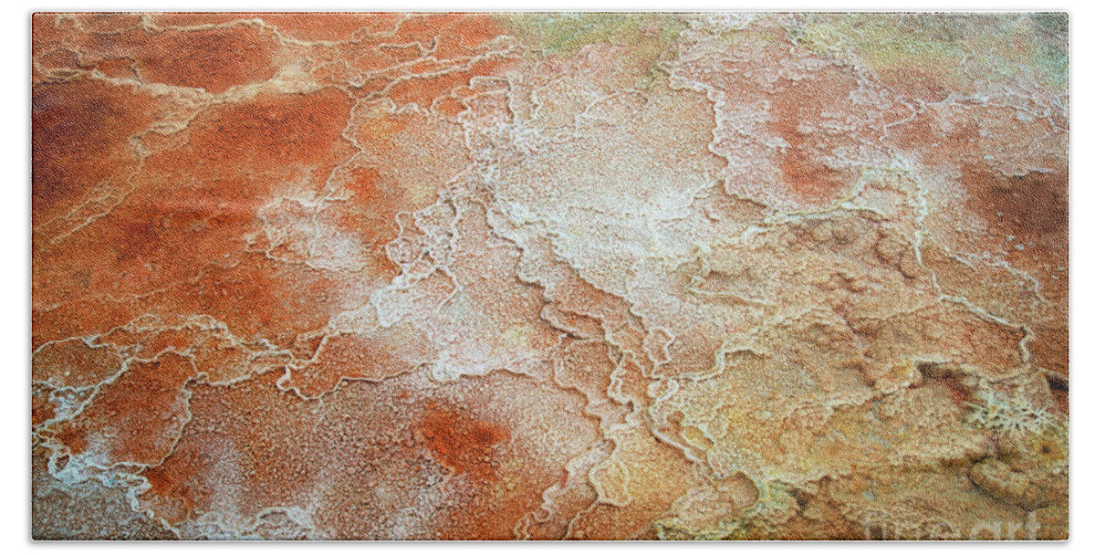 Bacteria Beach Towel featuring the photograph Colorful Yellowstone Bacterial Mat and limestone by Bruce Block