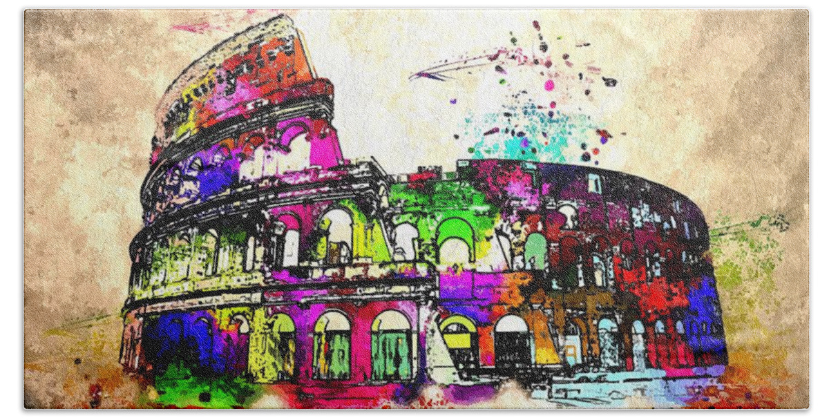 Colosseo Grunge Beach Sheet featuring the mixed media Colosseo Grunge by Daniel Janda