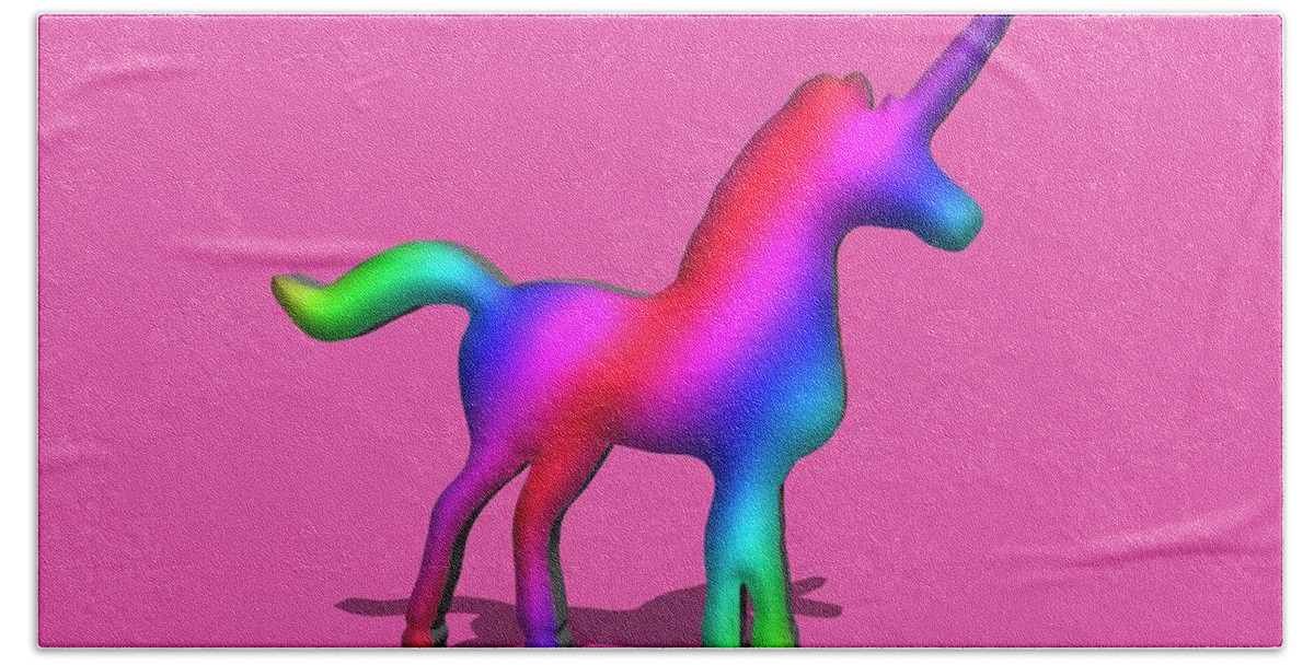 Colourful Beach Towel featuring the digital art Colourful Unicorn in 3D by Ilan Rosen