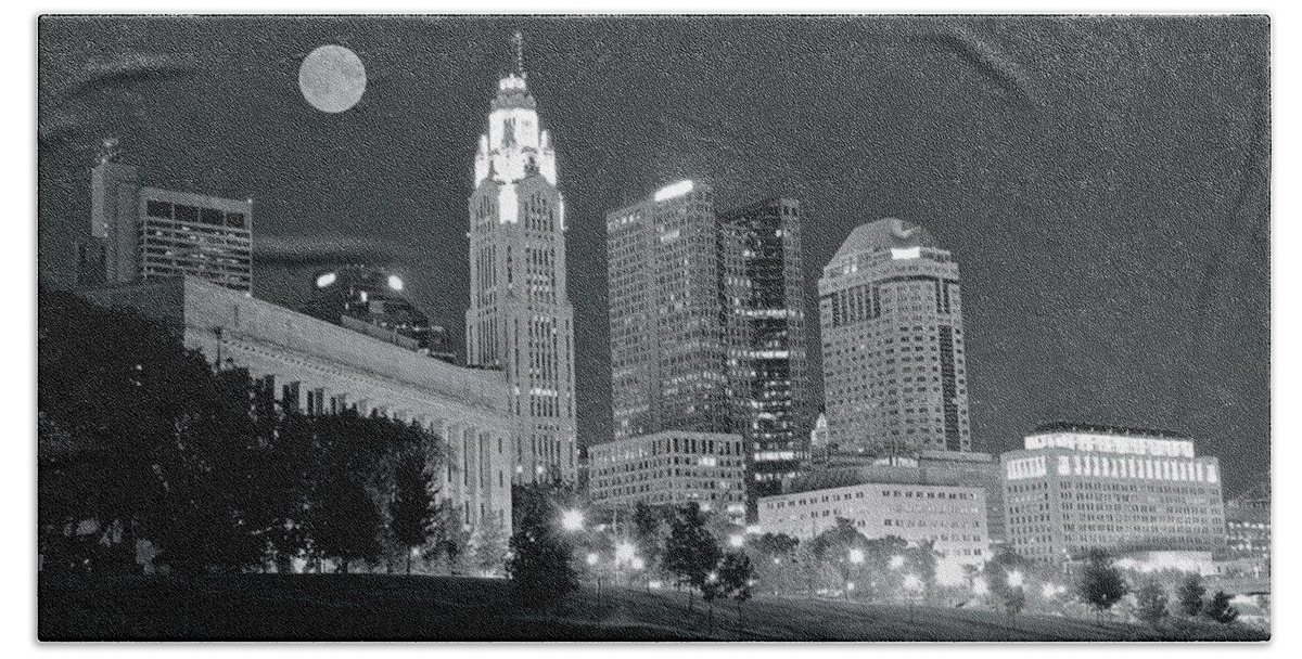 Columbus Beach Towel featuring the photograph Columbus Grayscale Nightscape by Frozen in Time Fine Art Photography