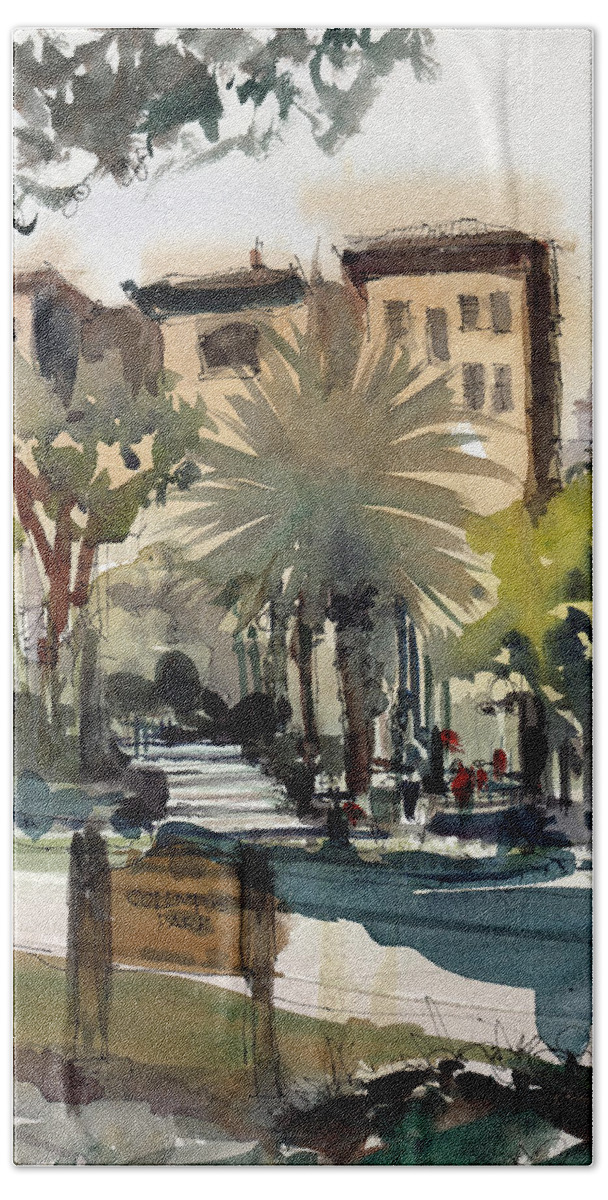 Columbus Beach Towel featuring the painting Columbus Park Bayshore Tampa by Gaston McKenzie