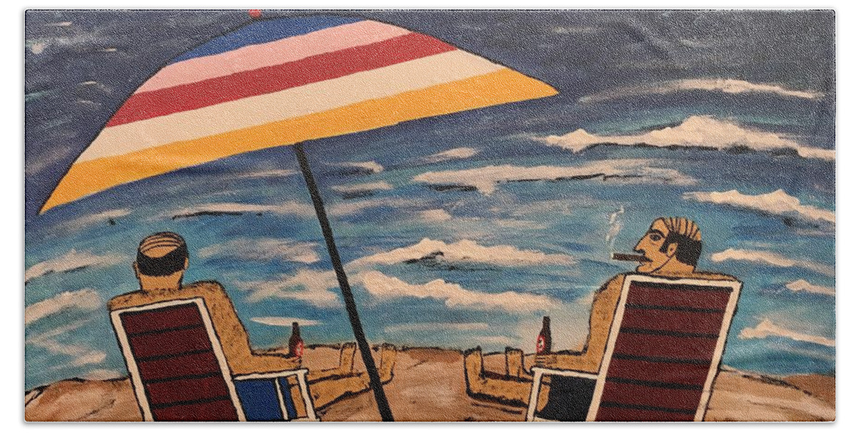 Wall Art Beach Sheet featuring the painting Comb Over Brothers by Jeffrey Koss